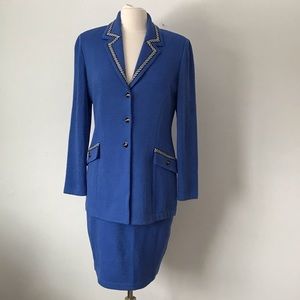 St. John Collection Blue Knit Skirt Suit 8